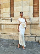 Load image into Gallery viewer, Stunning Elegant 1 Shoulder Cut Out Dress with Long Fringe X-Large White (Ivory)
