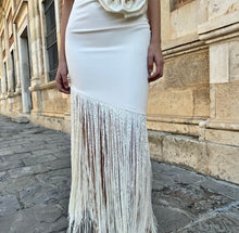 Load image into Gallery viewer, Stunning Elegant 1 Shoulder Cut Out Dress with Long Fringe X-Large White (Ivory)
