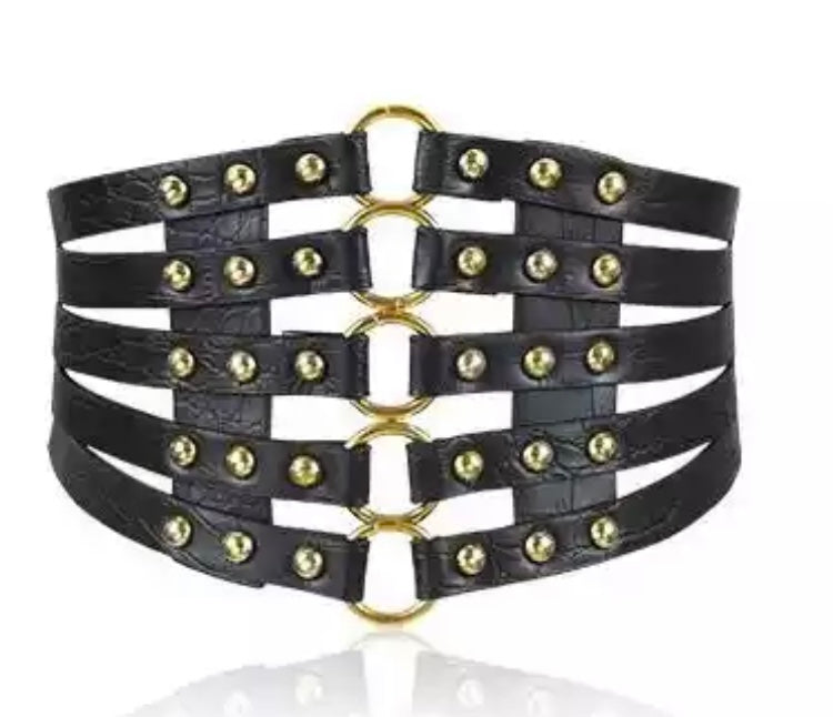 BLACK Leather Rivet & Grommet Belt